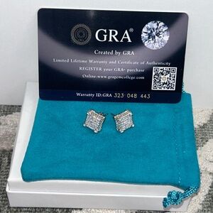 New square silver  .5 inch Moissanite stud earrings